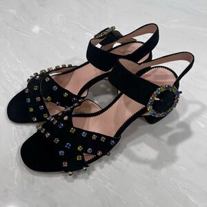 J Crew Penny Suede Jewel Rhinestone Black Sandals Preppy Women’s Size 9